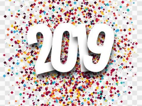 2019 Happy New Year text colorful shiny background