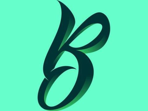 3D Script Letter B Typography Vector