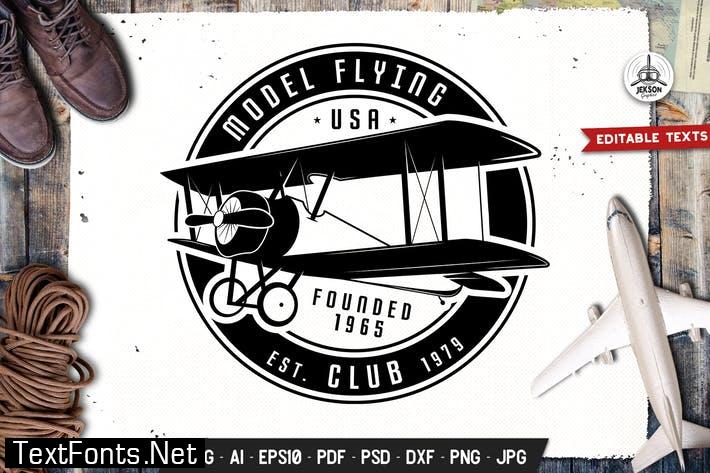 Airplane Badge Vector Flying Retro Graphic Logo 9JGC68R