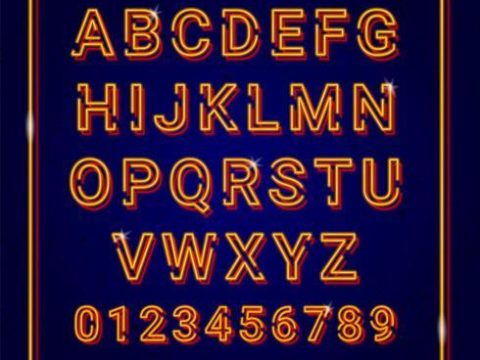 Alphabet Gold with Neon Lamp Effect