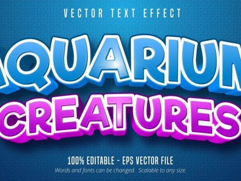 Aquarium creatures blue and purple comic style text effect