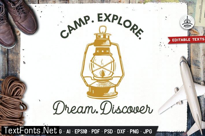 Camp Explore Logo Badge Vector Travel Graphic SVG CYMZNDF