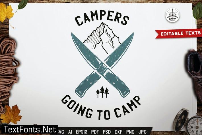 Campers Logo, Camping Badge Vector Travel Graphic LGSP8W9