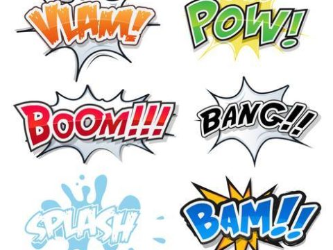 Comic Text, Bomb Explosions And Pop Art Style