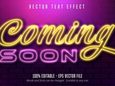 Coming soon neon style editable text effect