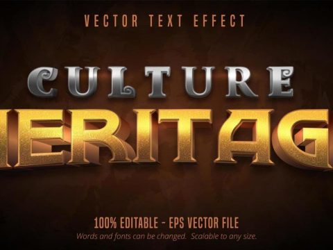 Culture heritage metallic textured game style text effect