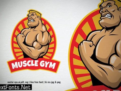 dessin animé bodybuilder posant pour le Logo de gym