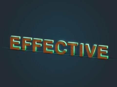 'EFFECTIVE' - Realistic illustration of a word made by wood and glowing glass, vector