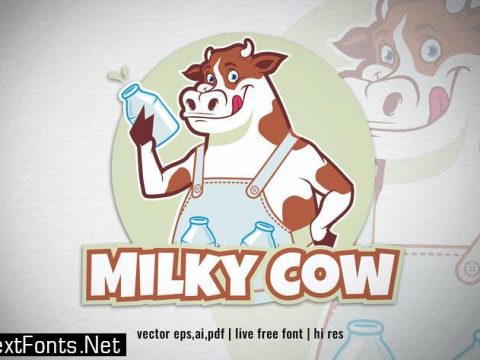 Happy Cartoon Milky Cow logo XT4TMNR