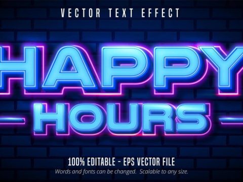 Happy hours neon style text effect