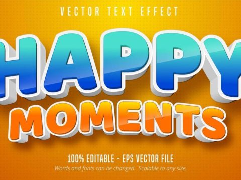 Happy moments glossy blue and orange text effect 1108599