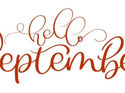 hello september red text on white background. Hand drawn Calligraphy lettering Vector illustration EPS10