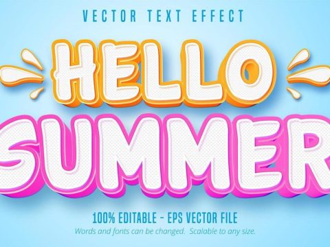 Hello summer orange and pink outline text effect