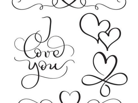 I love you text with hearts on white background. Hand drawn Calligraphy lettering Vector illustration EPS10