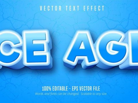 Ice age blue and white cartoon style text effect