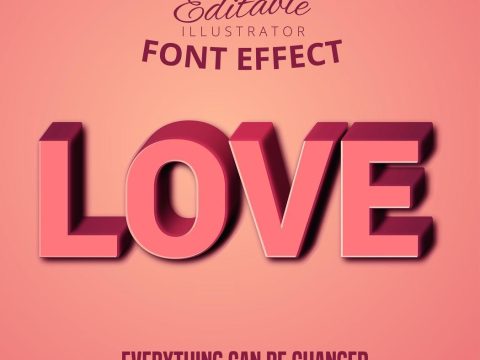 Love pink 3D text, editable text style