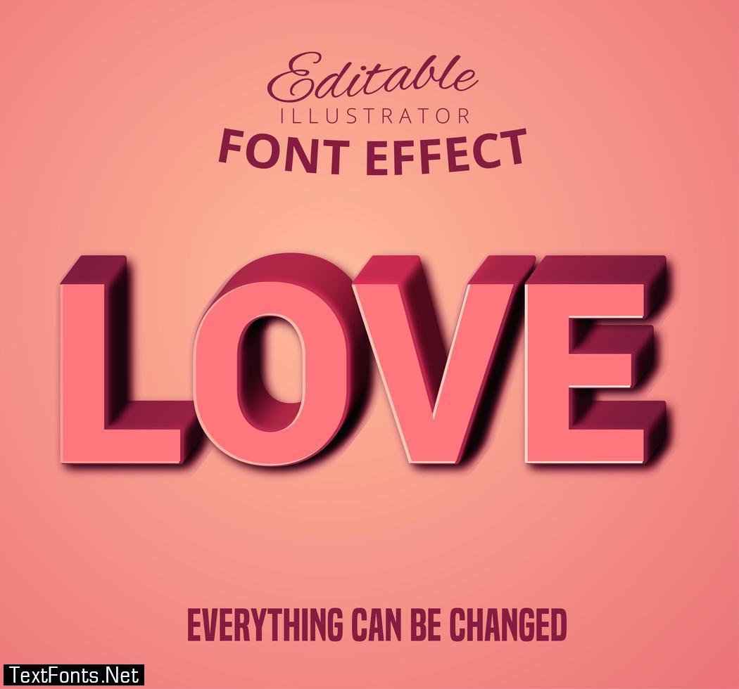 Love pink 3D text, editable text style