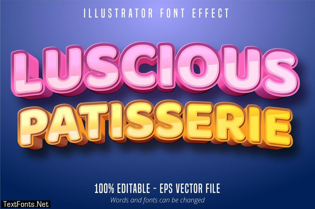 Luscious Patisserie text, 3d pastry style editable font effect