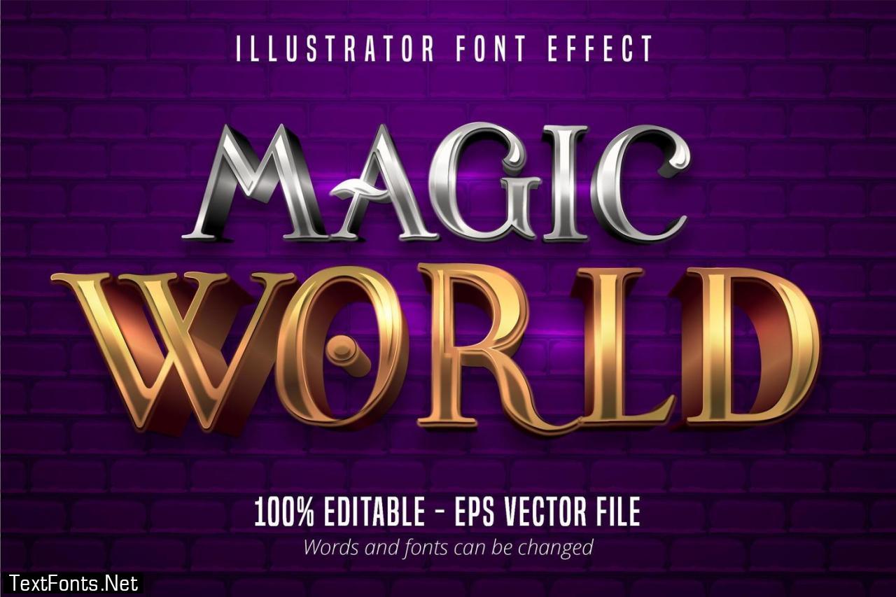 Download Magic World Text 3d Gold And Silver Metallic Style Editable Font Effect 1084233
