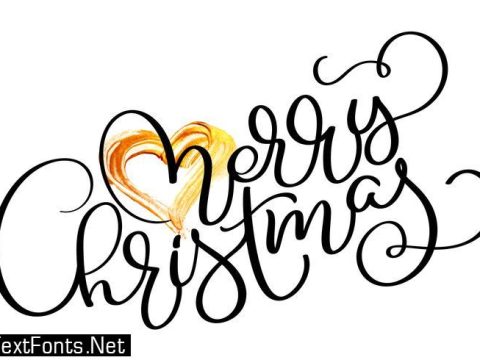 Merry Christmas holiday text with gold heart. Hand drawn Calligraphy lettering Vector illustration EPS10