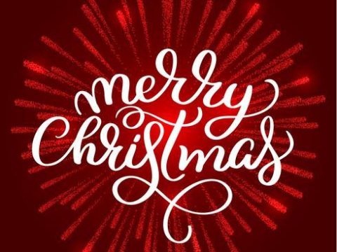 Merry Christmas white text on on red fireworks background. Hand drawn Calligraphy lettering Vector illustration EPS10