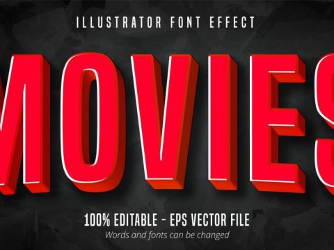 Movies text, 3d red movie style editable font effect