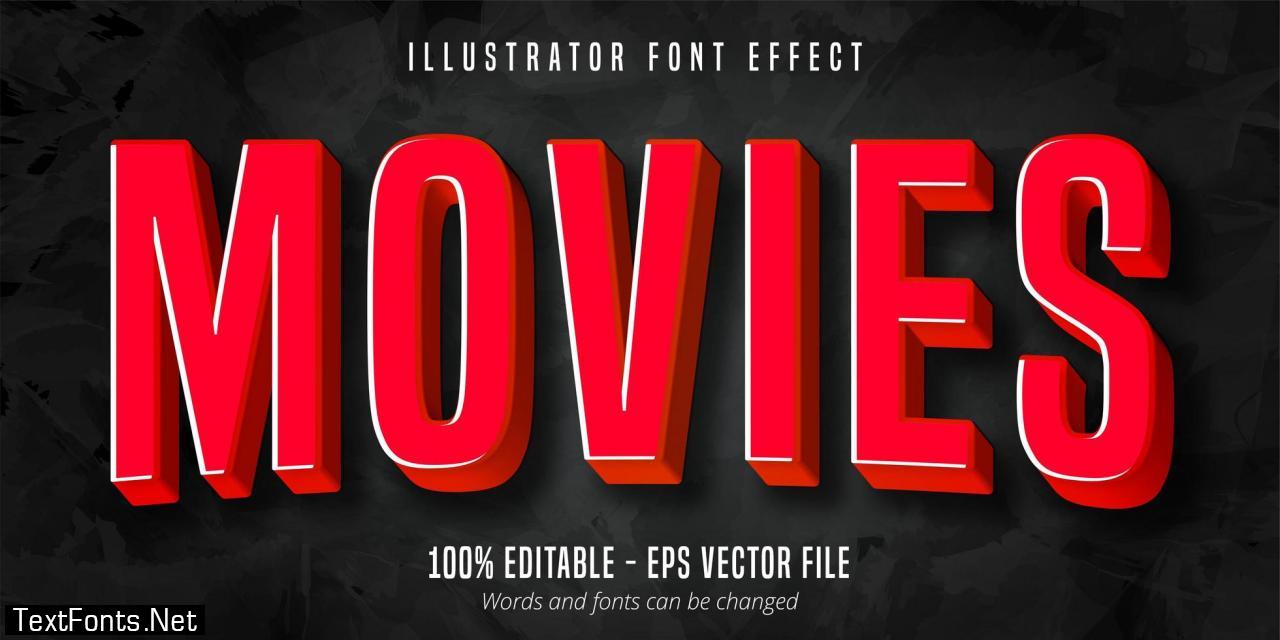 Movies text, 3d red movie style editable font effect