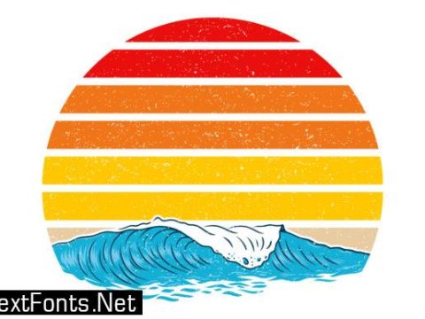 Ocean Waves Retro Vintage Sunset