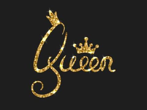 Queen golden text for card. Modern brush calligraphy.