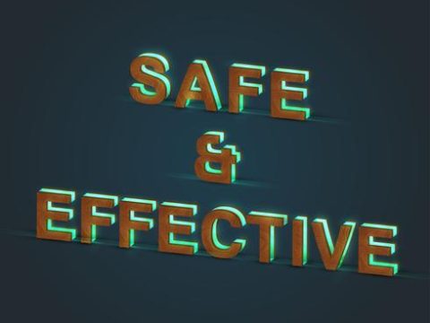 'SAFE & EFFECTIVE' - Realistic illustration of a word made by wood and glowing glass, vector