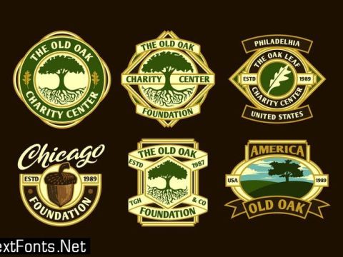 Set of Oak Tree Logo Badge