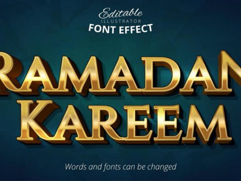 Shiny gold Ramadan Kareem text effect