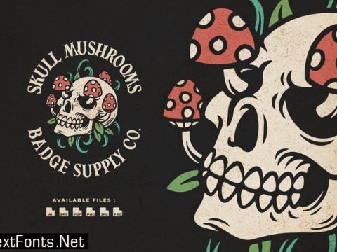 Skull Mushrooms Hand Drawn Logo