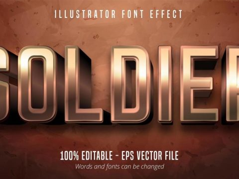 Soldier text, 3d bronze metallic style editable font effect