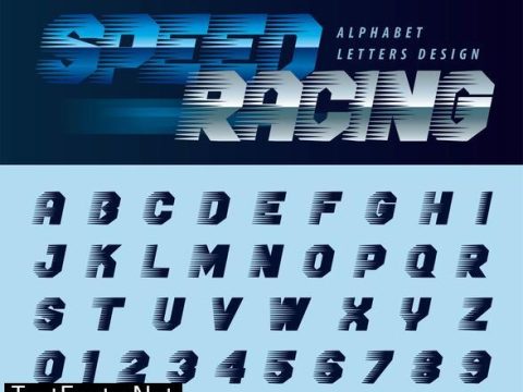 Speed Racing Effect Alphabet Letters and numbers