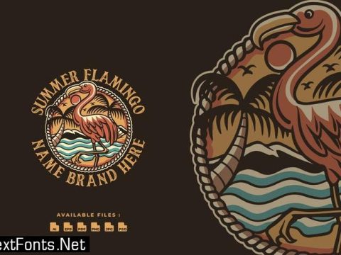 Summer Flamingo Handrawn Logo