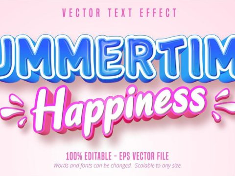 Summertime happiness blue and pink comic style text effect