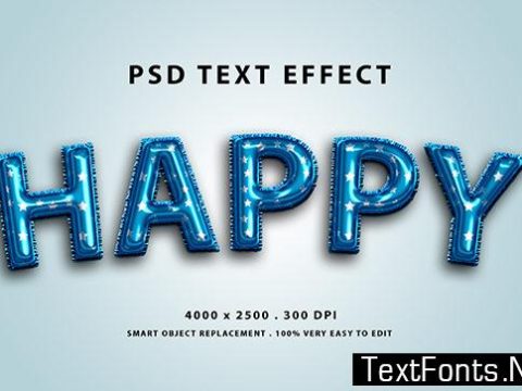 Text Effect - 3d Blue Balloon Foil