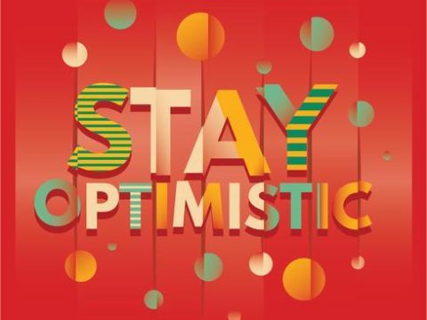 The Word of Stay Optimistic Typography with Glitch Effect and Mirror Background