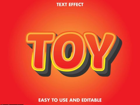 Toy text effect in red with yellow outline