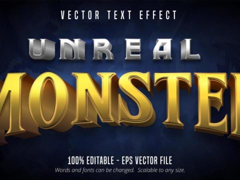 Unreal monster metallic game style text effect