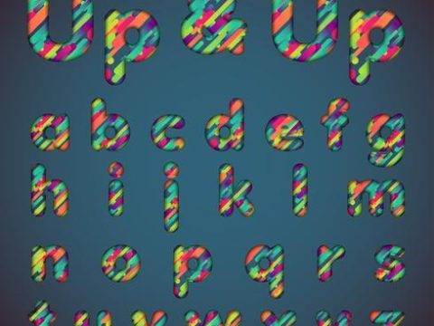 'Up & up' colorful font set with shadows | 3D effect | Vector illustration