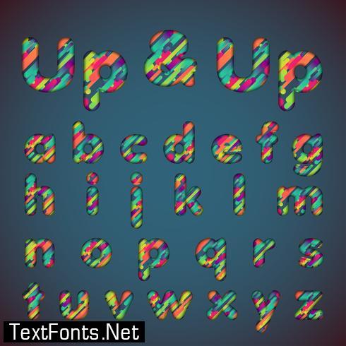 'Up & up' colorful font set with shadows | 3D effect | Vector illustration