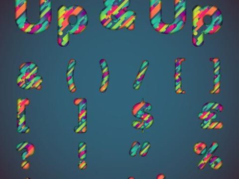 'Up & up' colorful font set with shadows | 3D effect | Vector illustration