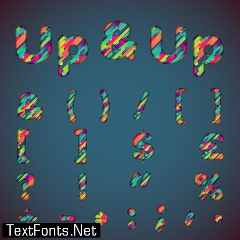 'Up & up' colorful font set with shadows | 3D effect | Vector illustration