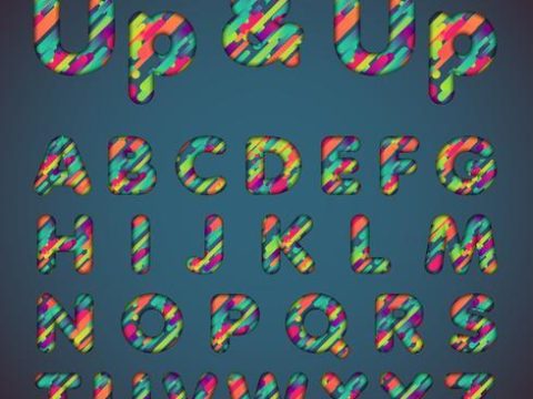 'Up & up' colorful font set with shadows | 3D effect | Vector illustration