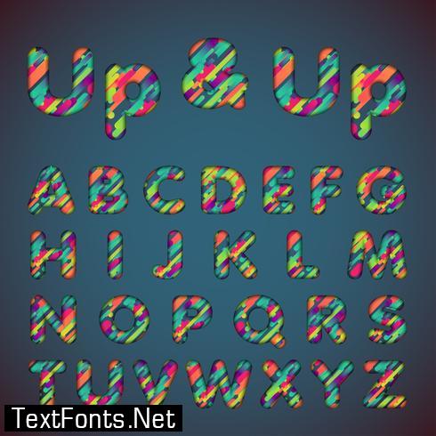 'Up & up' colorful font set with shadows | 3D effect | Vector illustration