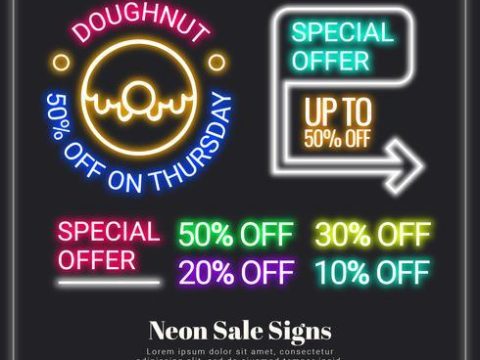 Vector Neon Sale Signs