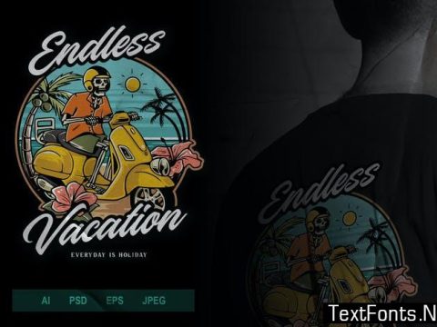 Vintage Badge Logo - Vacation Skull V2