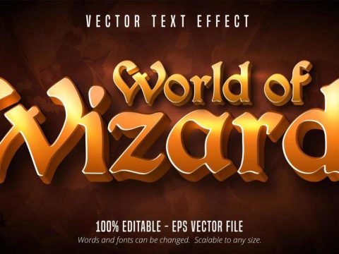 World of wizard orange gradient old style text effect